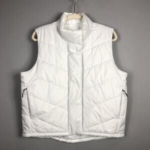 Nike Therma Fit Repel Reversible Puffer Golf Vest Womens M White Gray Zip Snap
